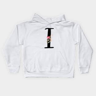 Letter I With Watercolor Floral Wreath Kids Hoodie